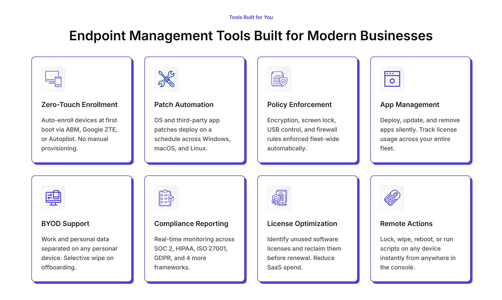 KiteCyber endpoint management tools information cards