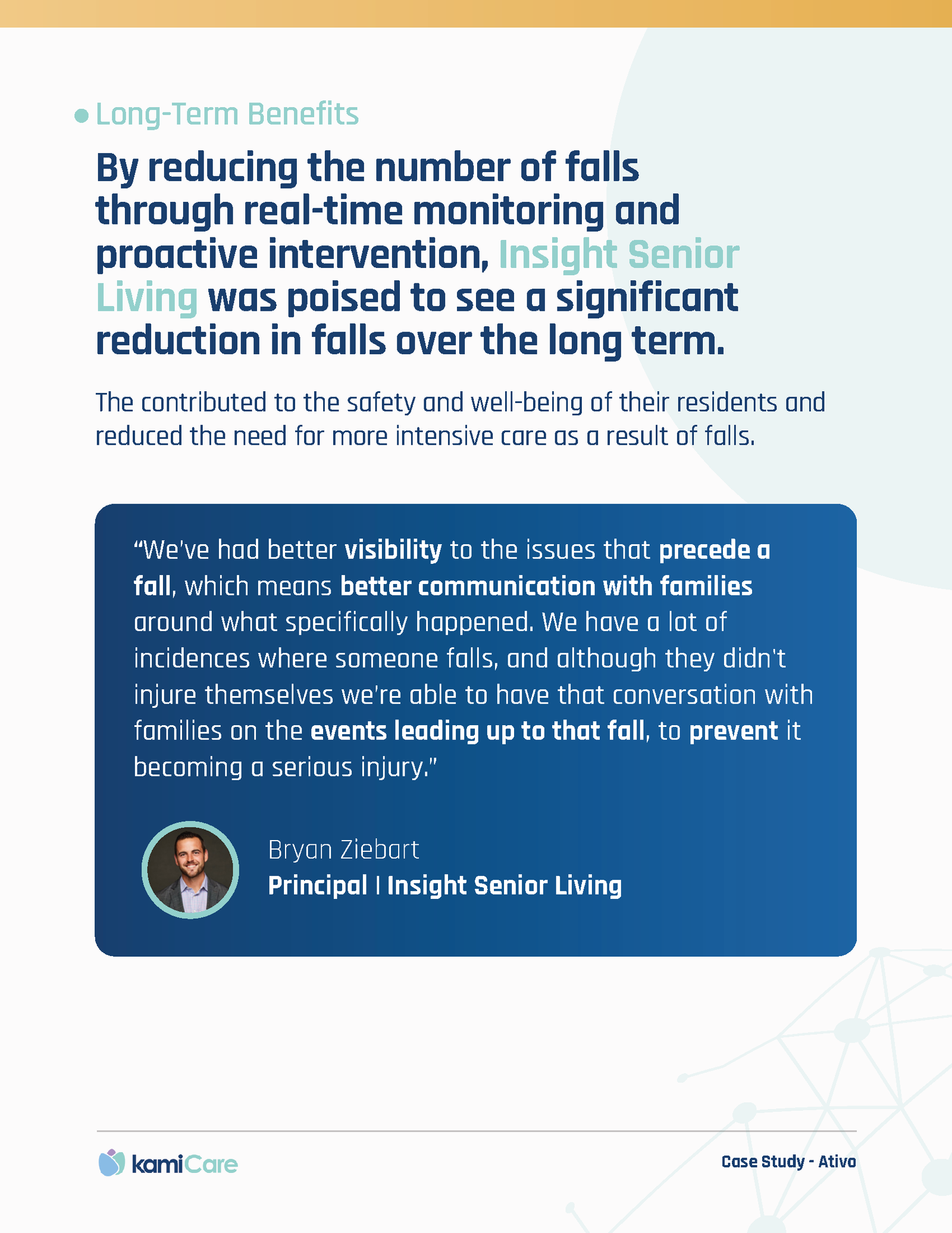 KamiCare Ativo case study long-term benefits testimonial layout