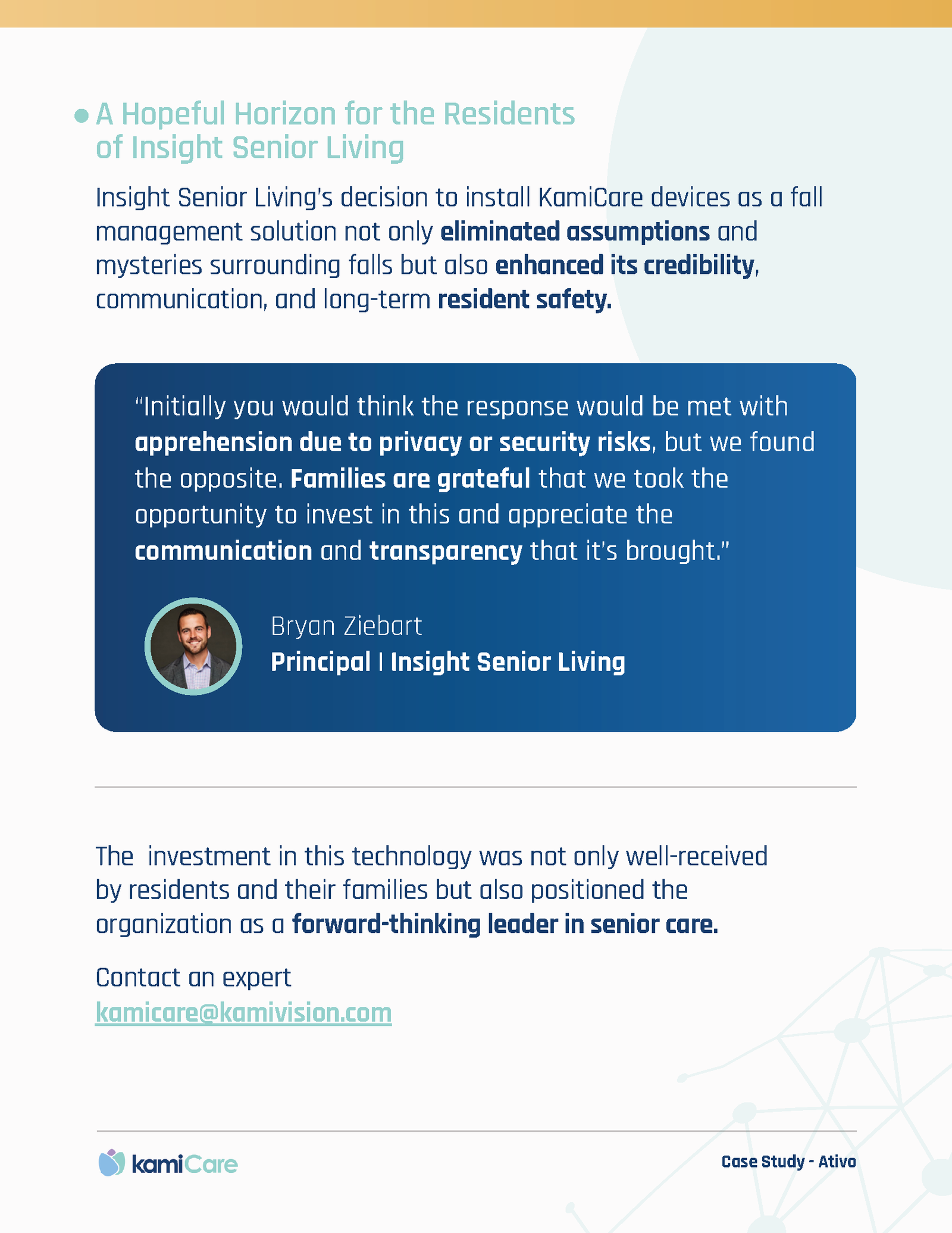 KamiCare Ativo case study conclusion and testimonial page