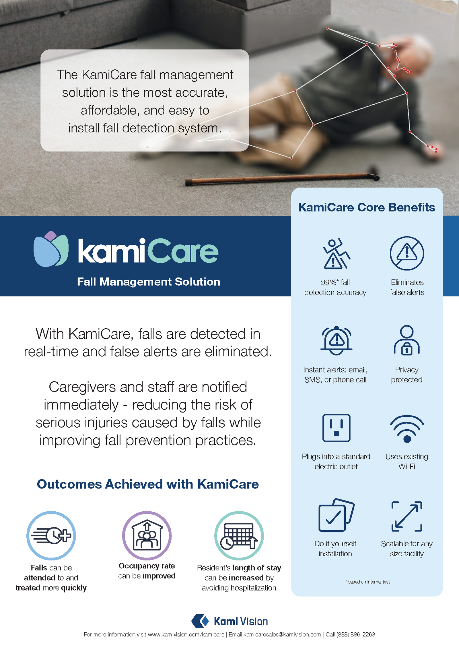 KamiCare fall management brochure benefits and outcomes page